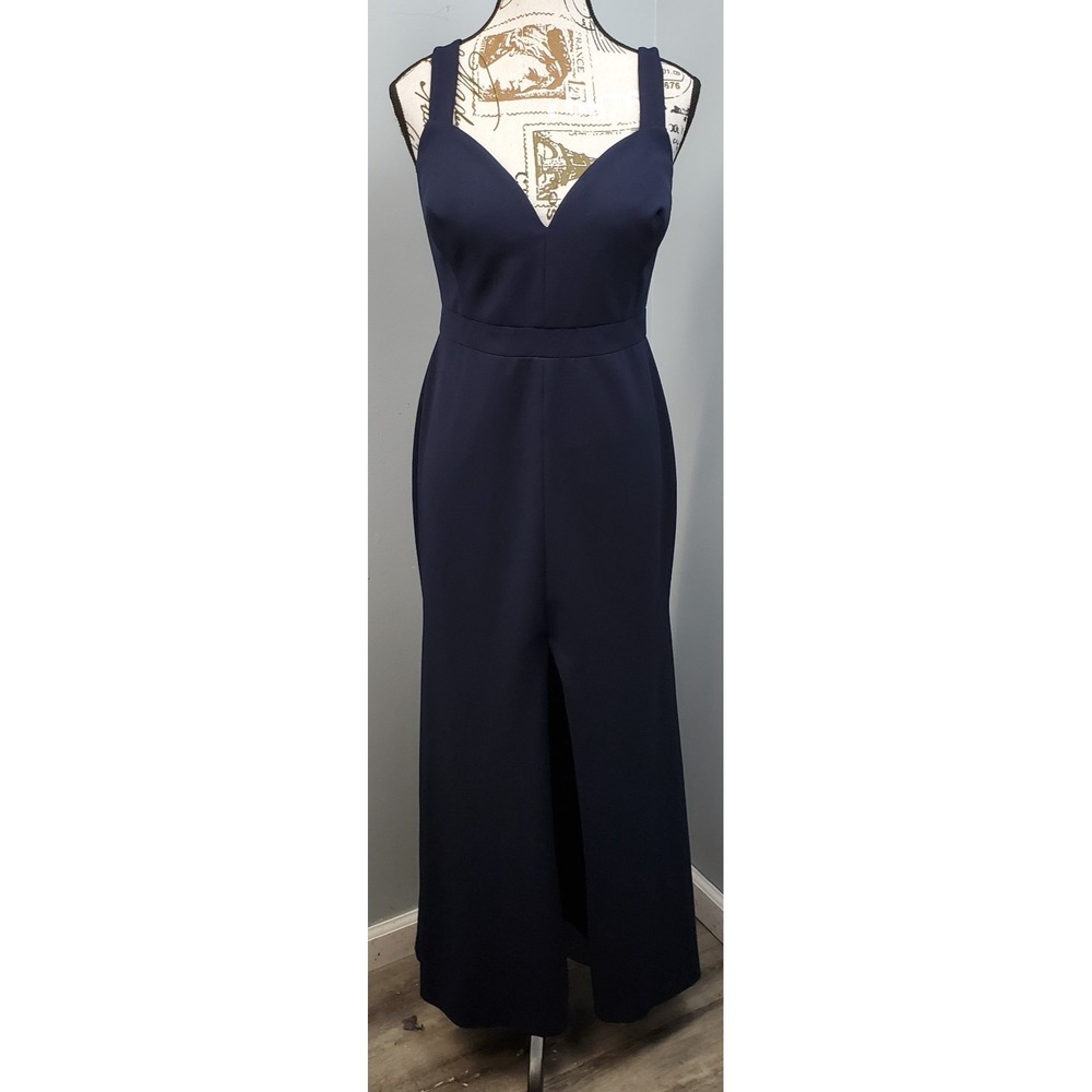 Vera Wang Maxi Dress Womens 4 Blue Lined Front Leg Split Formal Evening Back Zip